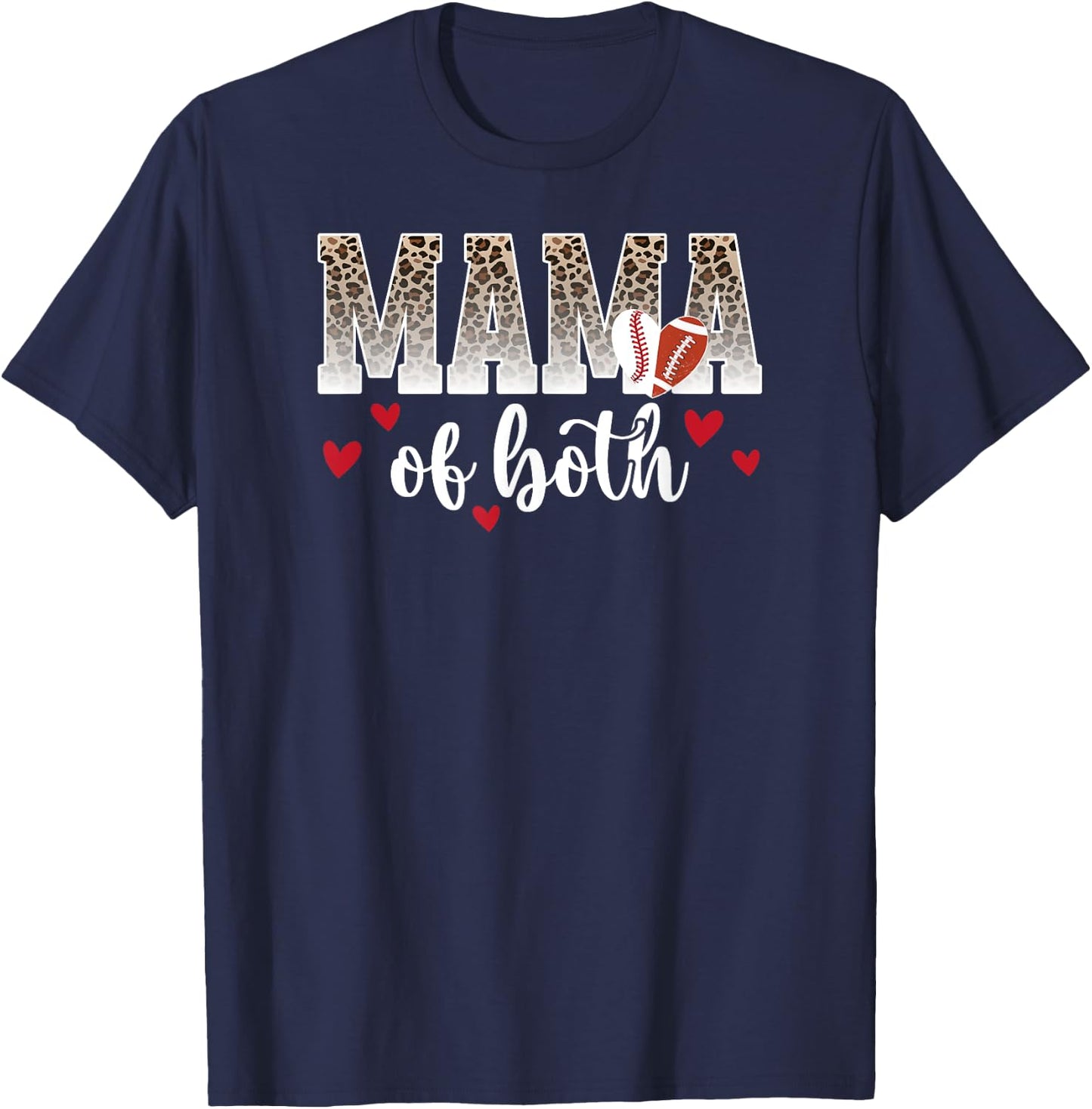 Mama Of Both Proud Football Baseball Mom T-Shirt - T-Shirt | Navy