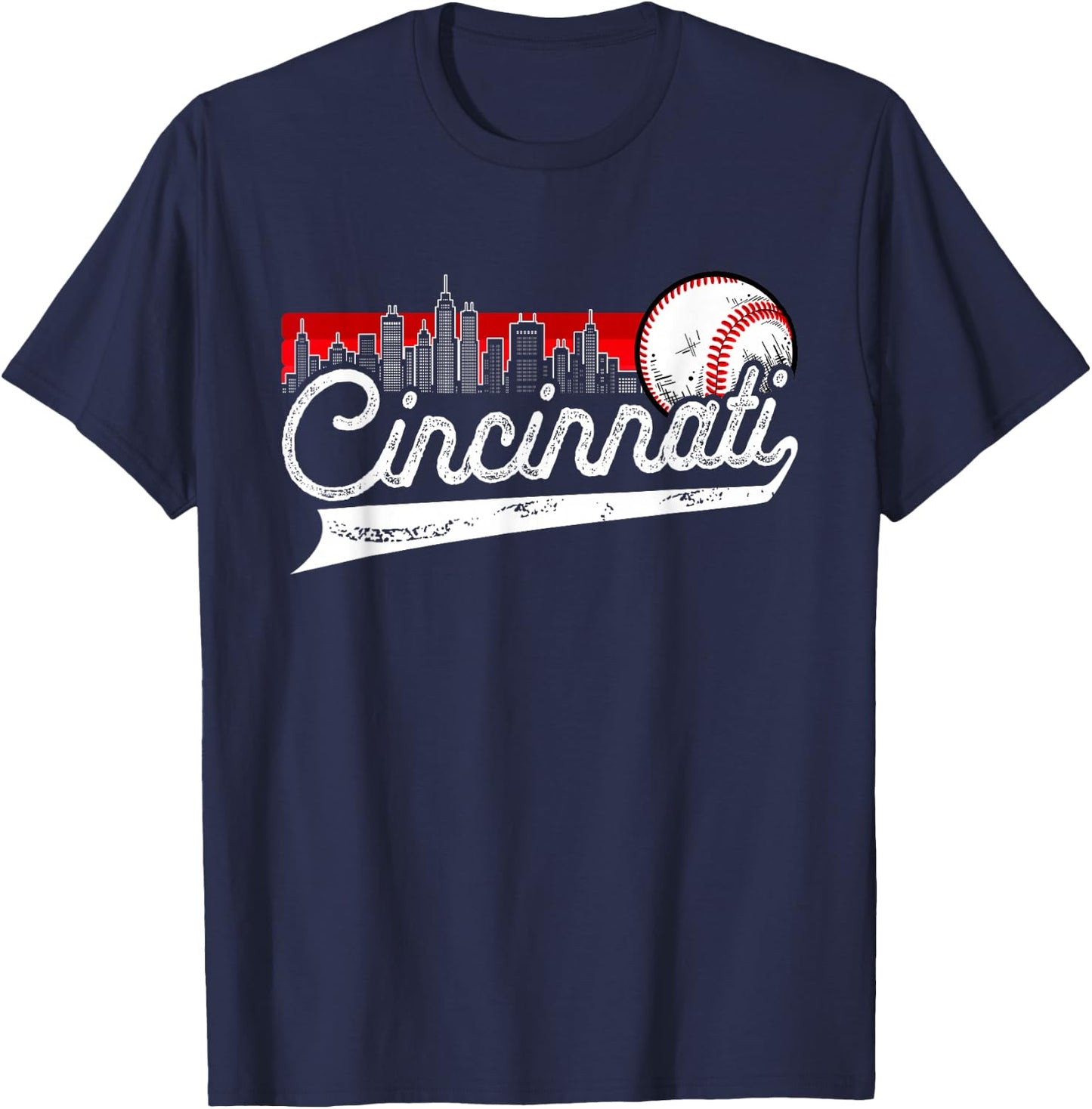 Retro Cincinnati Vintage Baseball Softball Lover Women Men T-Shirt - T-Shirt | Navy