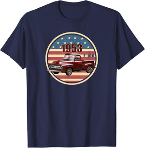 Vintage 1953 F-100, Red Pick Up Trucks, Hot Rod, Patriotic T-Shirt - T-Shirt | Navy