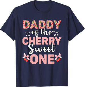 Daddy Of The Cherry Sweet One 1st Birthday Cherry Lover T-Shirt - T-Shirt | Navy
