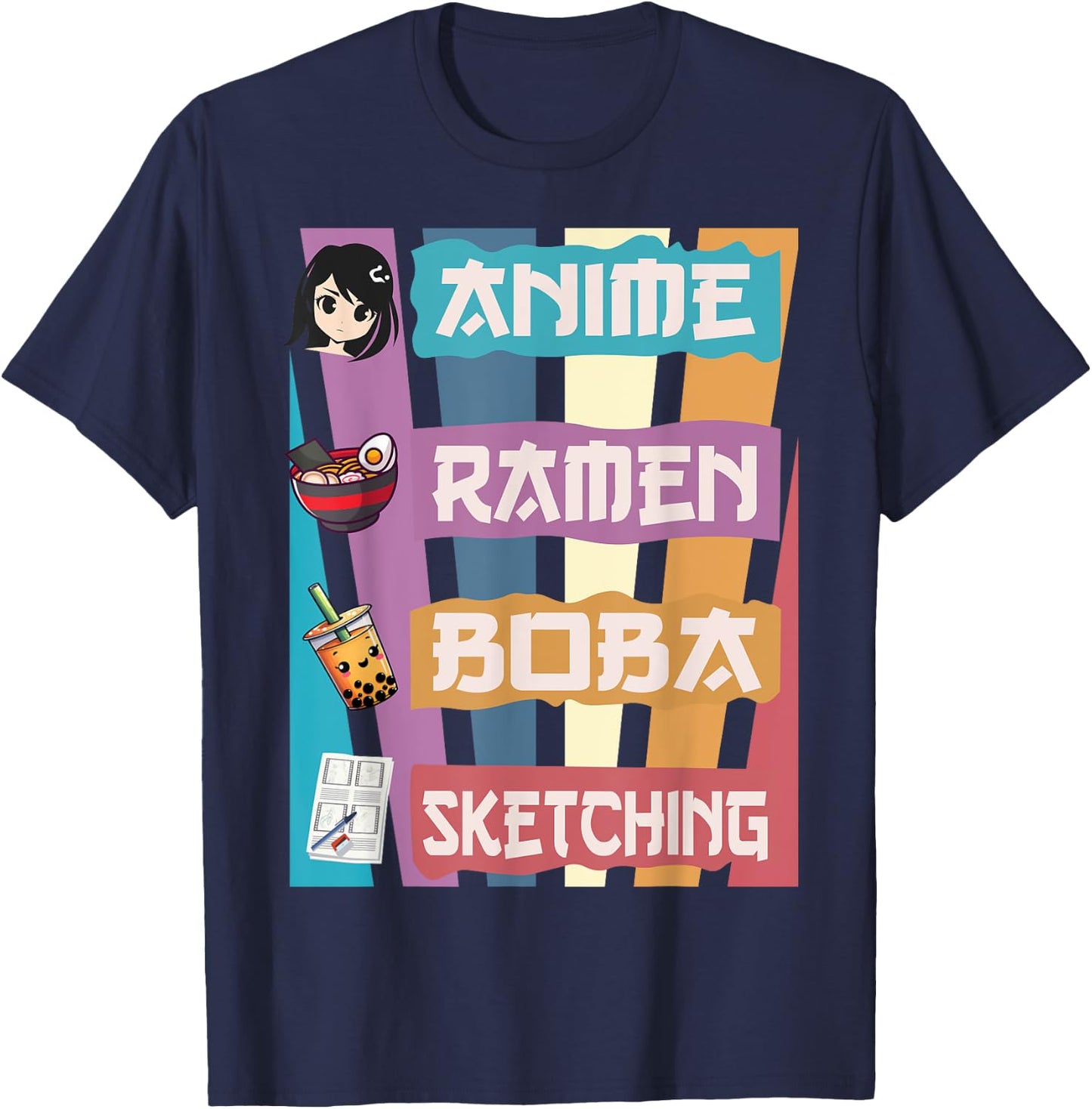 Anime Ramen Boba Sketching Just A Anime Girl Who Love T-Shirt - T-Shirt | Navy