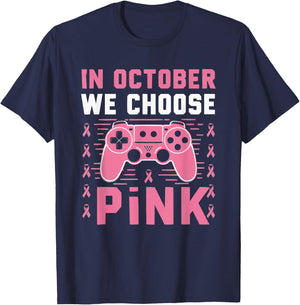 Gamer Breast Cancer Awareness Cancer Survivor Pink Ribbon T-Shirt - T-Shirt | Navy