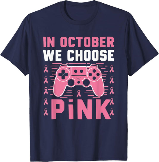 Gamer Breast Cancer Awareness Cancer Survivor Pink Ribbon T-Shirt - T-Shirt | Navy