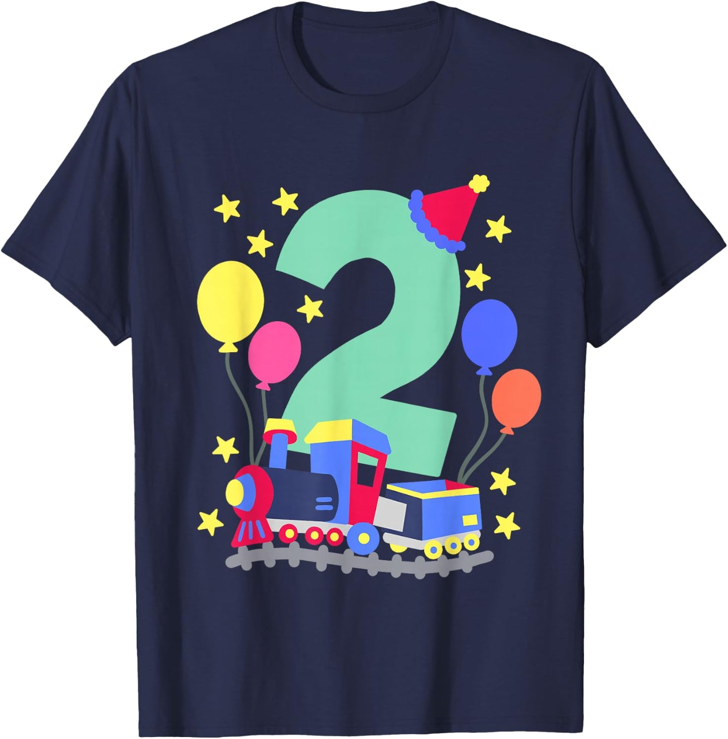 2nd Birthday Train Lovers I'm 2 Boys Kids Two Years Old T-Shirt - T-Shirt | Navy