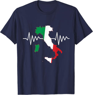 Italy Flag Heart Heartbeat for Italy Men Women Kids T-Shirt - T-Shirt | Navy