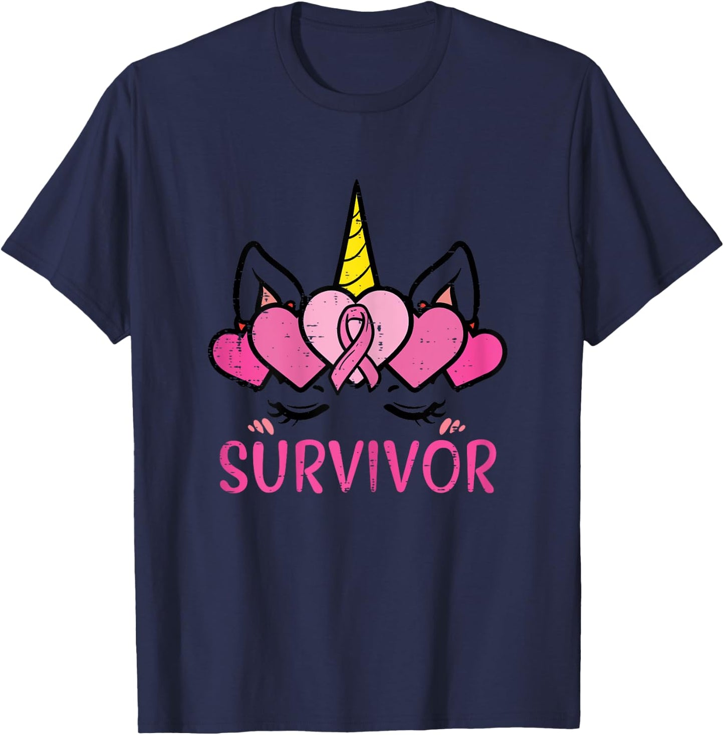 Unicorn Facee Survivor Cute Breast Cancer Awareness Women T-Shirt - T-Shirt | Navy