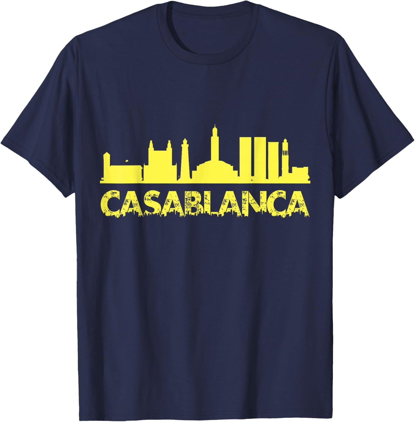 Casablanca Skyline Port City Atlantic Coast Morocco T-Shirt - T-Shirt | Navy