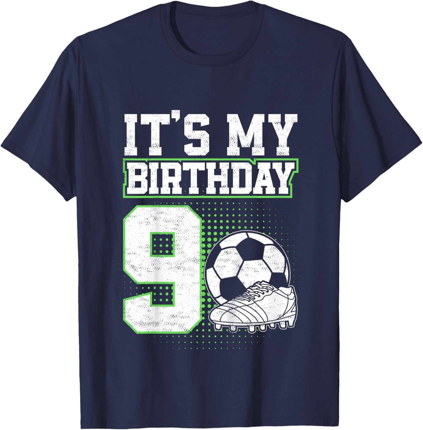 Kids 9 Year Old Soccer Boy Its My 9th Birthday Soccer Ball T-Shirt - T-Shirt | Navy