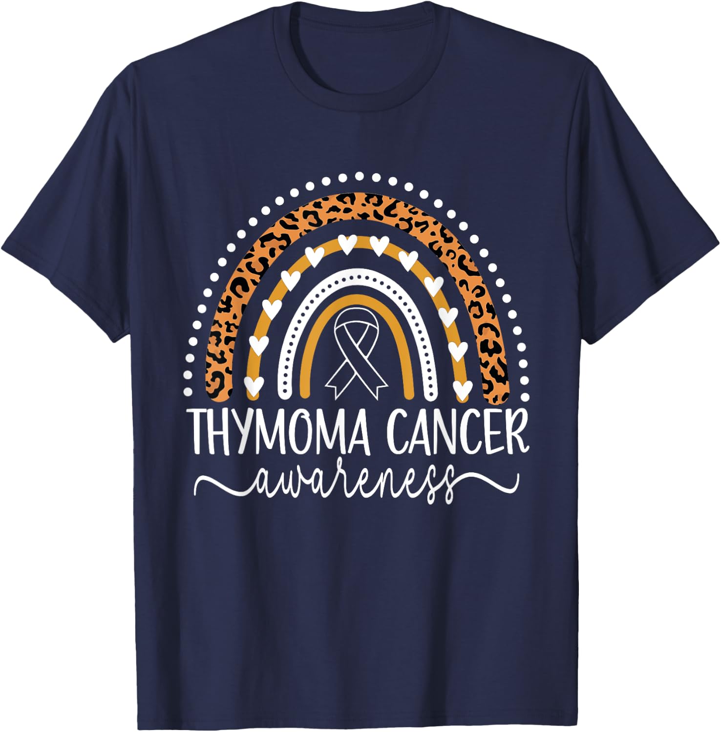Wear Purple Thymoma Cancer Awareness Leopard Rainbow T-Shirt - T-Shirt | Navy