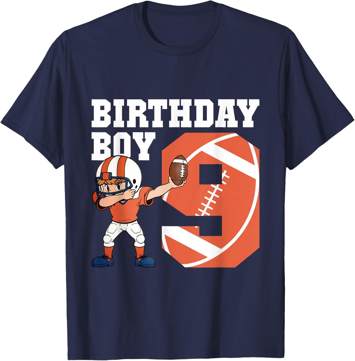 9th Birthday Boy Football Player Dabbing 9 Years Old Kids T-Shirt - T-Shirt | Navy