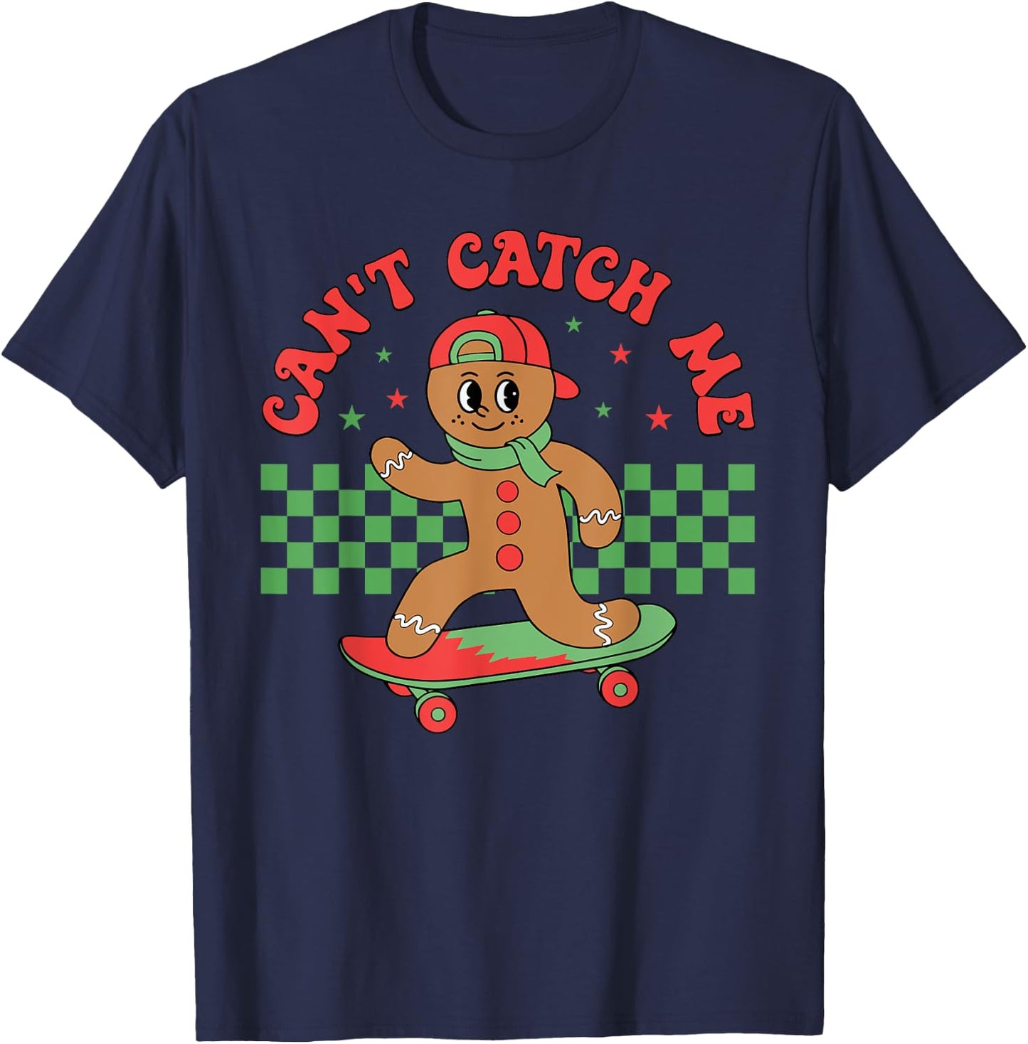 Can't Catch Me Retro Christmas Gingerbread Boy Xmas Kids T-Shirt - T-Shirt | Navy