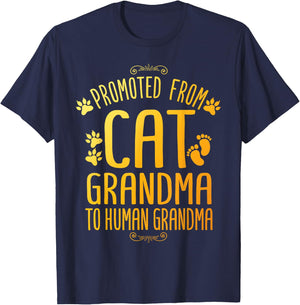 Cool Promoted To Grandma For Mom New Grandmother Cat Grandma Men Women Kids T-Shirt - T-Shirt | Navy