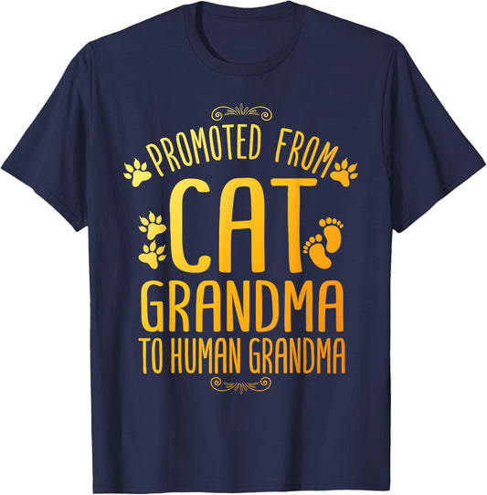 Cool Promoted To Grandma For Mom New Grandmother Cat Grandma Men Women Kids T-Shirt - T-Shirt | Navy