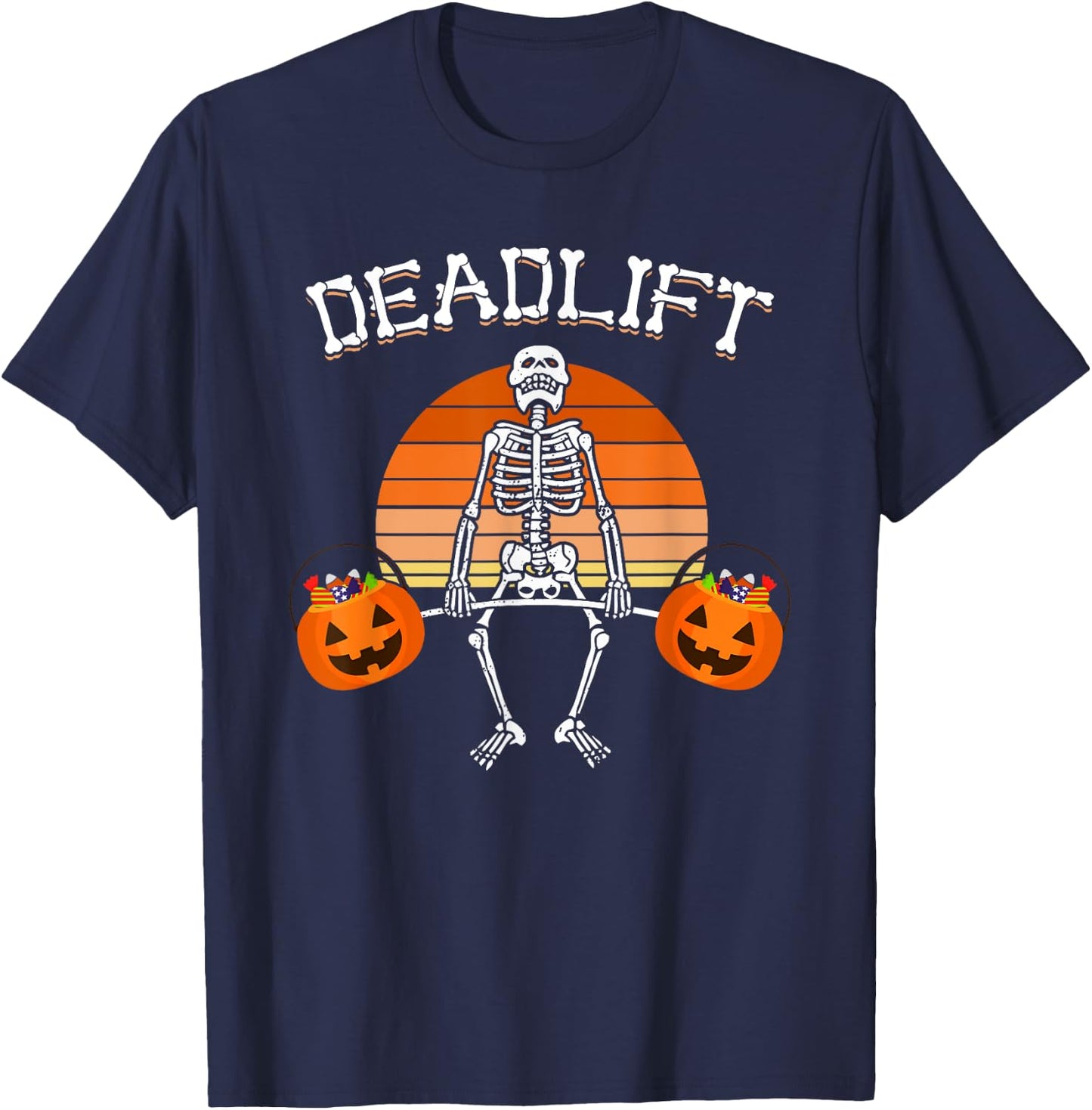 Deadlift Funny Halloween Skeleton Weight Lifting Workout T-Shirt - T-Shirt | Navy