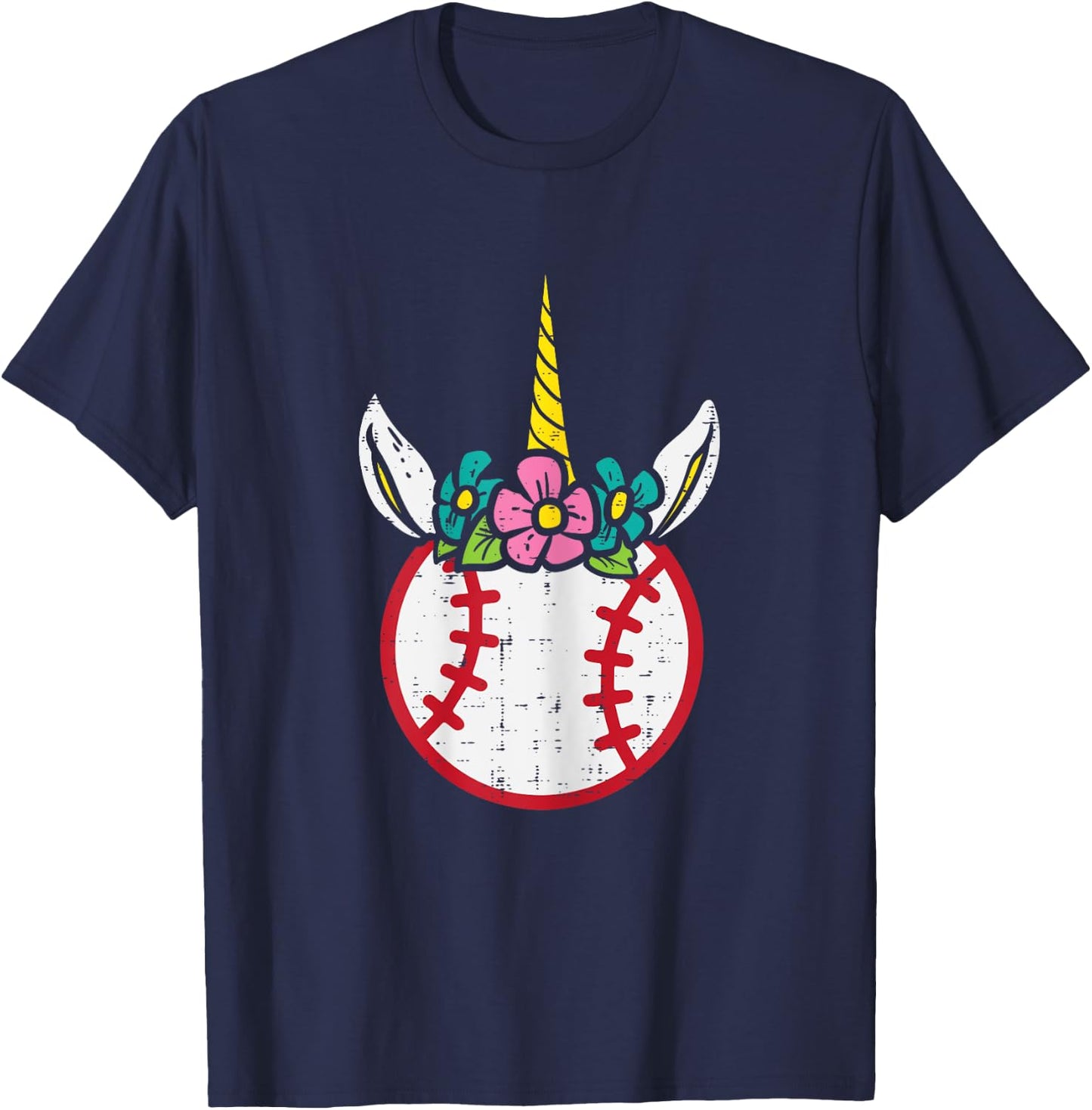 Unicorn Head Baseball Cute Sport Lovers Kids Girls Women T-Shirt - T-Shirt | Navy