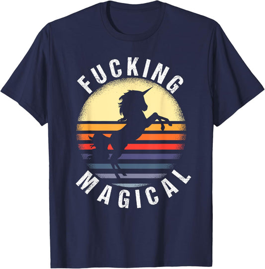Retro Unicorn Shirt Sunset Vintage Unicorn Fucking Magical T-Shirt - T-Shirt | Navy