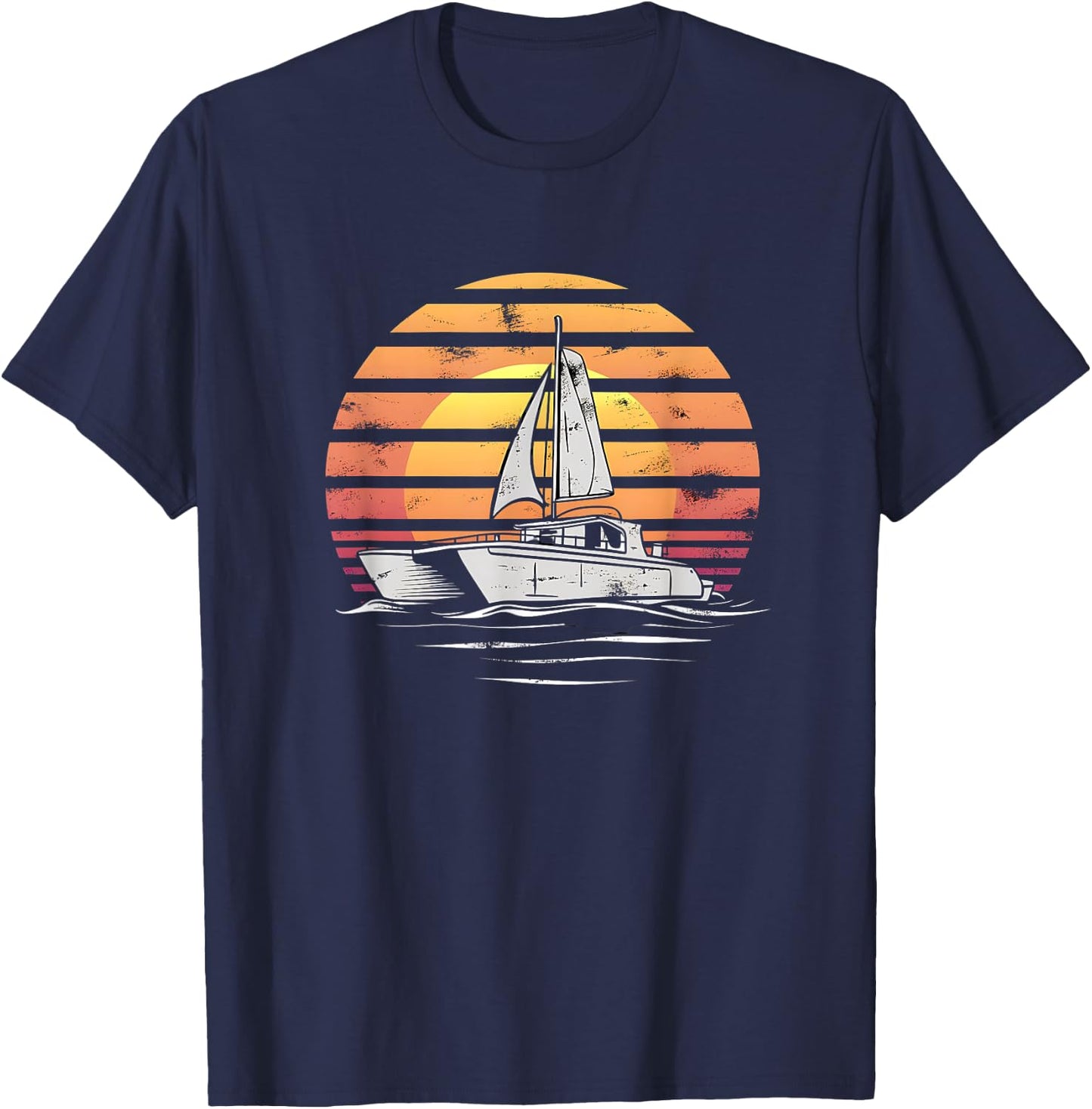Catamaran Sunset Cat Lover Beach Sea Sail Boat T-Shirt - T-Shirt | Navy