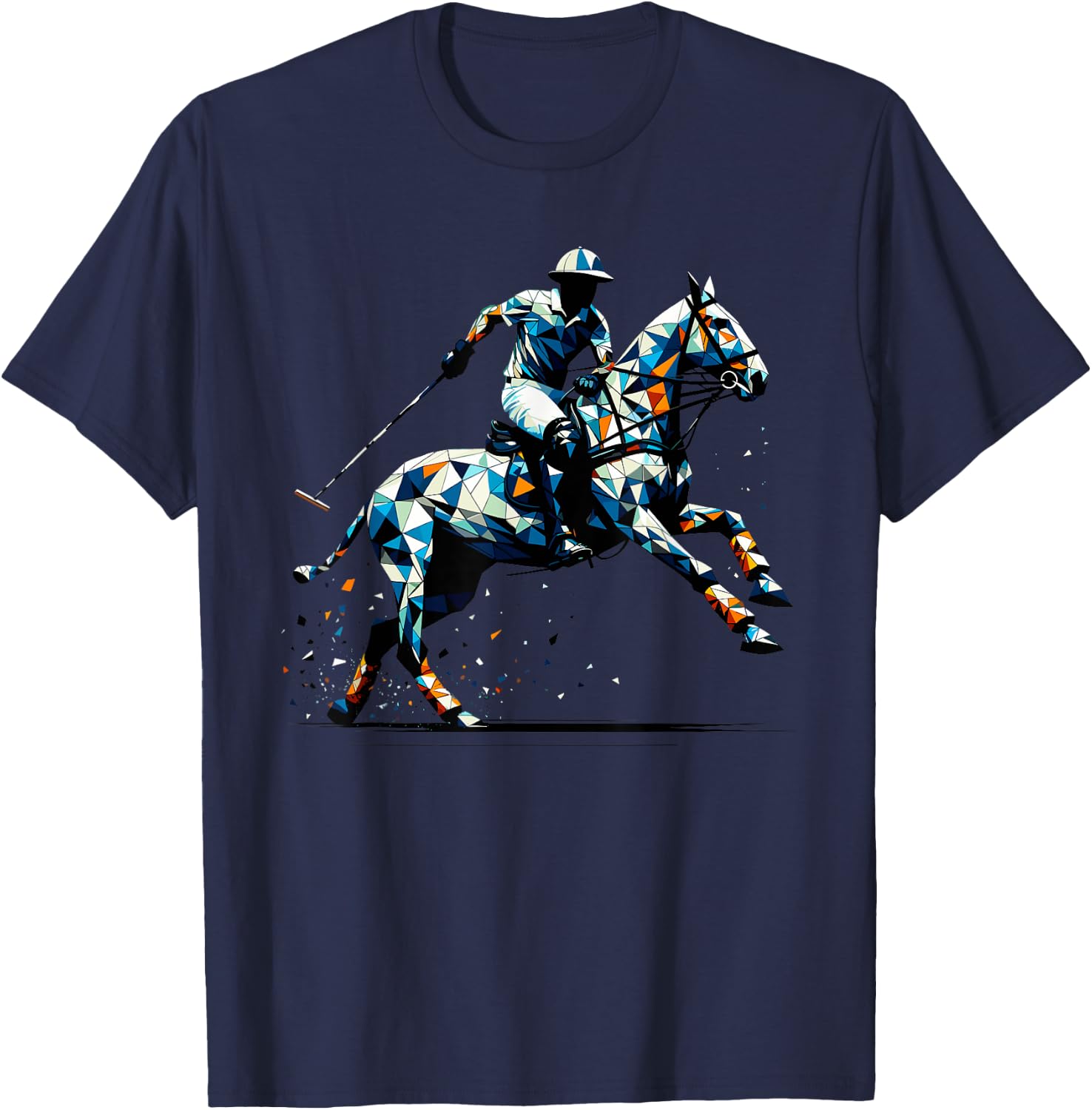Polygon Art Polo Horseback Riding Horses Equestrian Horse T-Shirt - T-Shirt | Navy