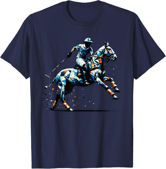 Polygon Art Polo Horseback Riding Horses Equestrian Horse T-Shirt - T-Shirt | Navy