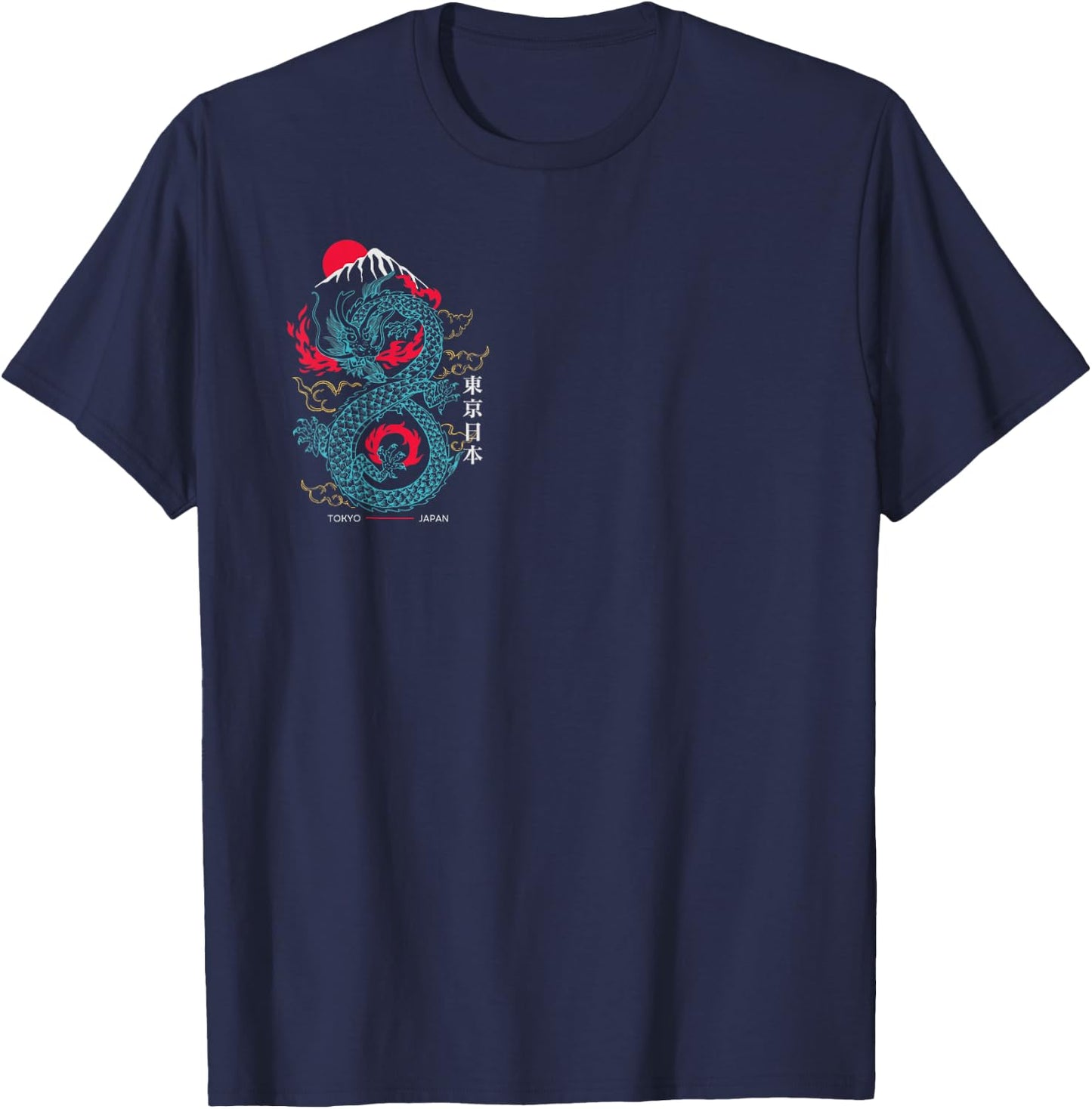 Tokyo Japan Asian Style Aesthetic Japanese Dragon On Back T-Shirt - T-Shirt | Navy