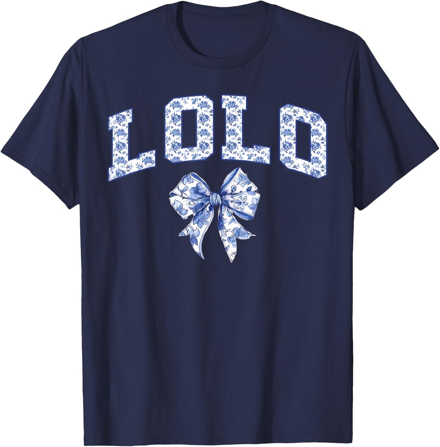 Lolo Coquette Toile Blue Bow Floral Family Matching T-Shirt - T-Shirt | Navy