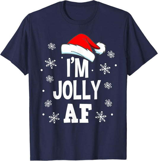 Funny Christmas Naughty Adults Pajama, Santa I'm Jolly AF T-Shirt - T-Shirt | Navy