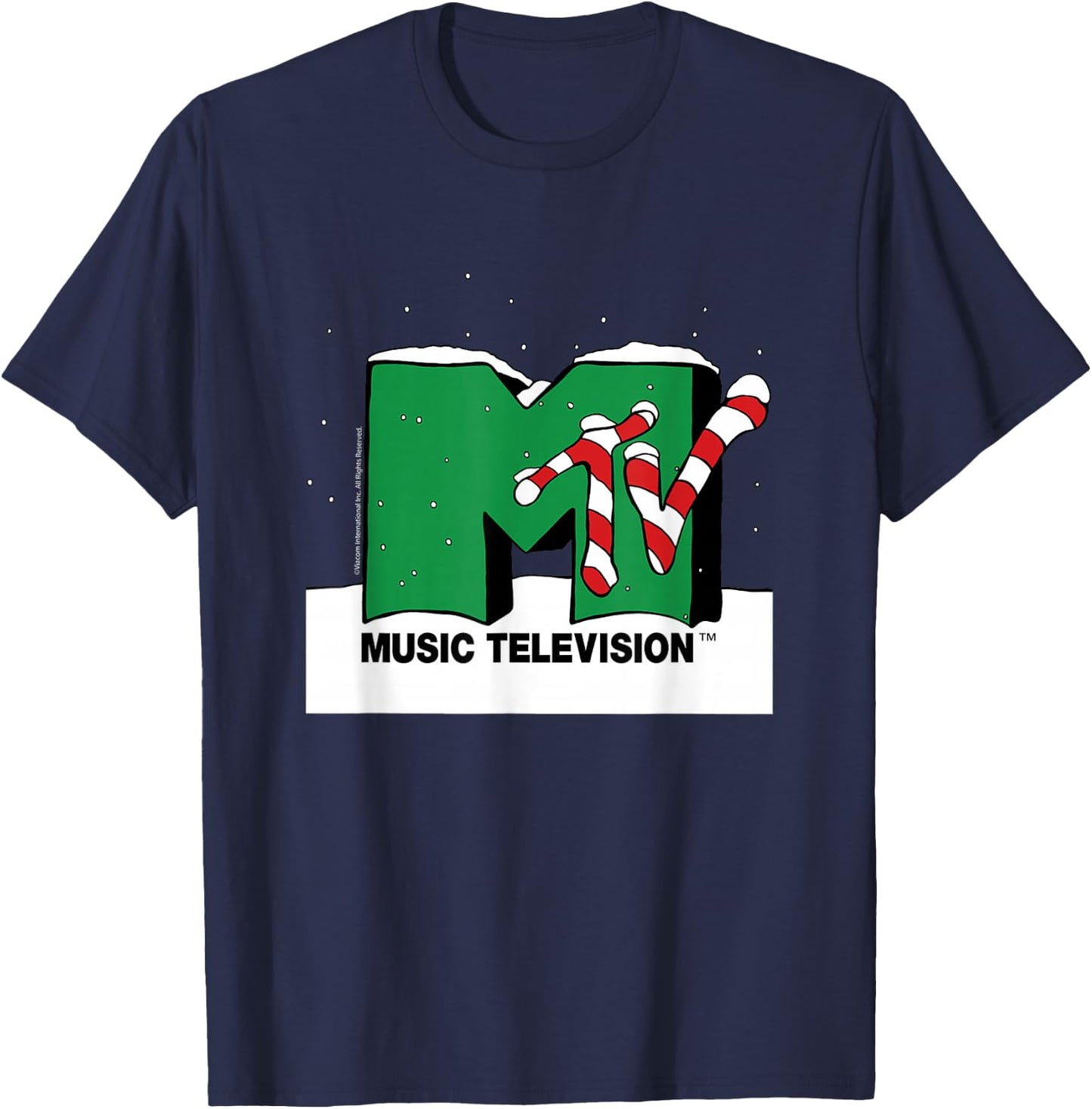 MTV - MTV Snowy Christmas Logo T-Shirt - T-Shirt | Navy