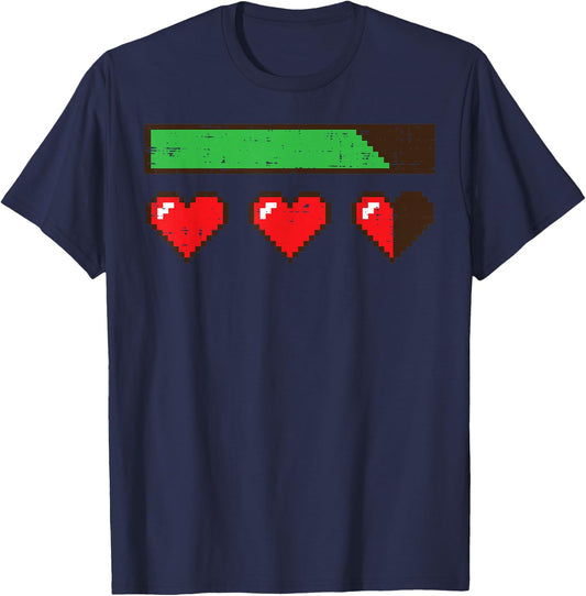 Valentines Day Gamer HP Pixel Hearts Lives Men Boys Kids T-Shirt - T-Shirt | Navy