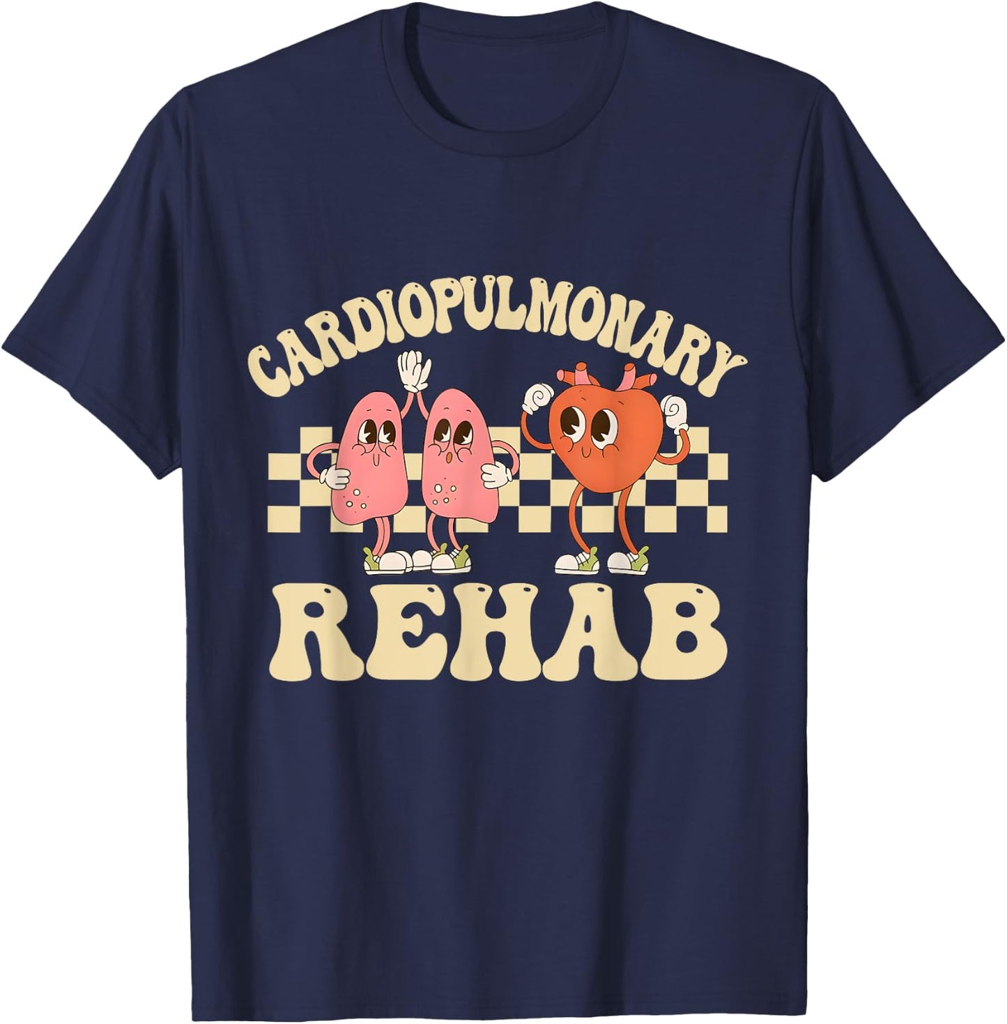 Retro Cardiopulmonary Rehab Nurse - Women's Healthcare Professional Black Heart Short Sleeve - Size 6 (US Medium) T-Shirt - T-Shirt | Navy