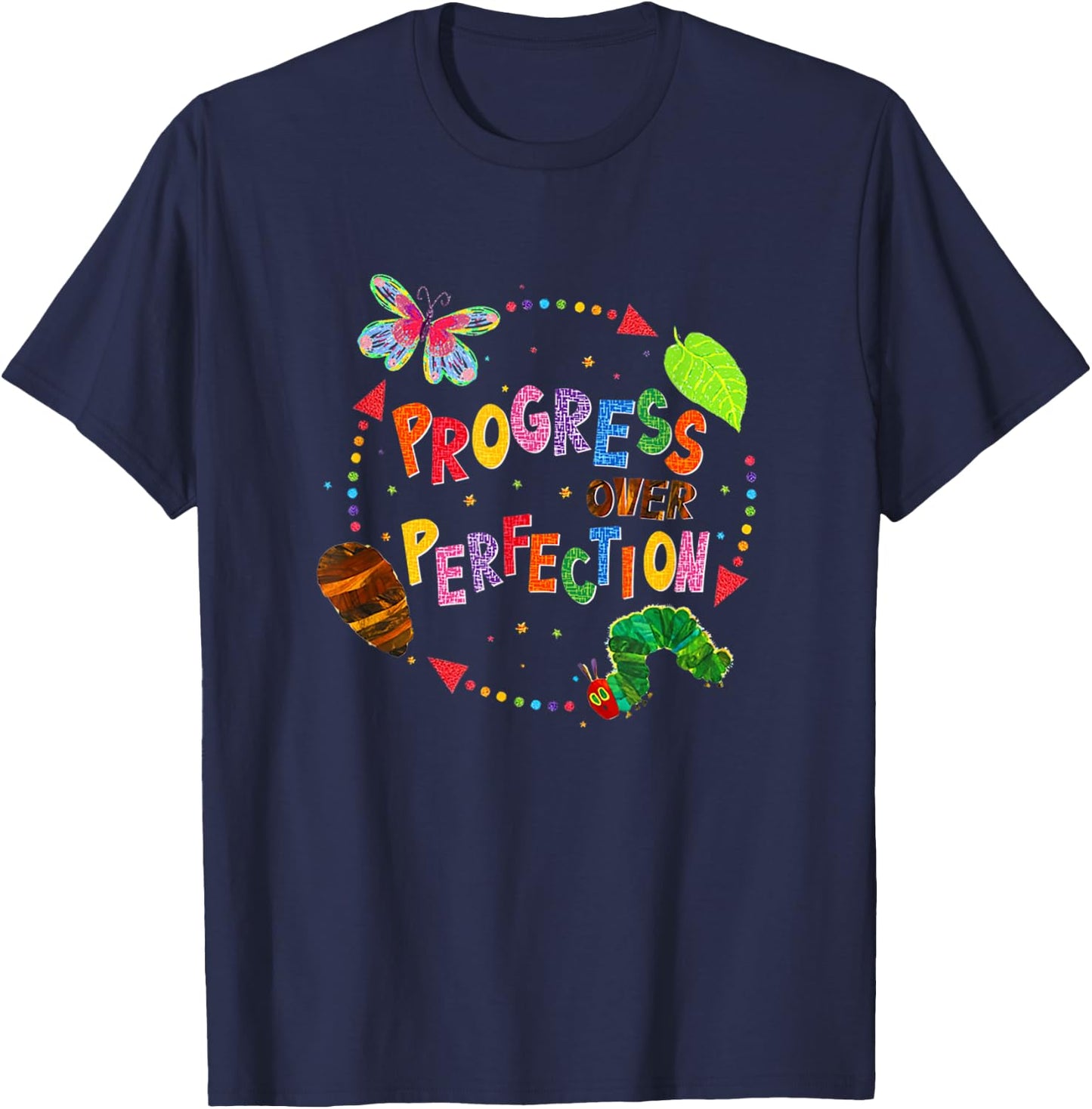 Progress Over Perfection Teacher Quote T-Shirt - T-Shirt | Navy