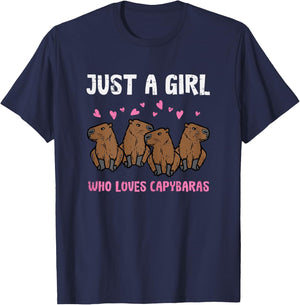 Just Girl Who Loves Capybaras Capy Girls Kids Youth Women T-Shirt - T-Shirt | Navy