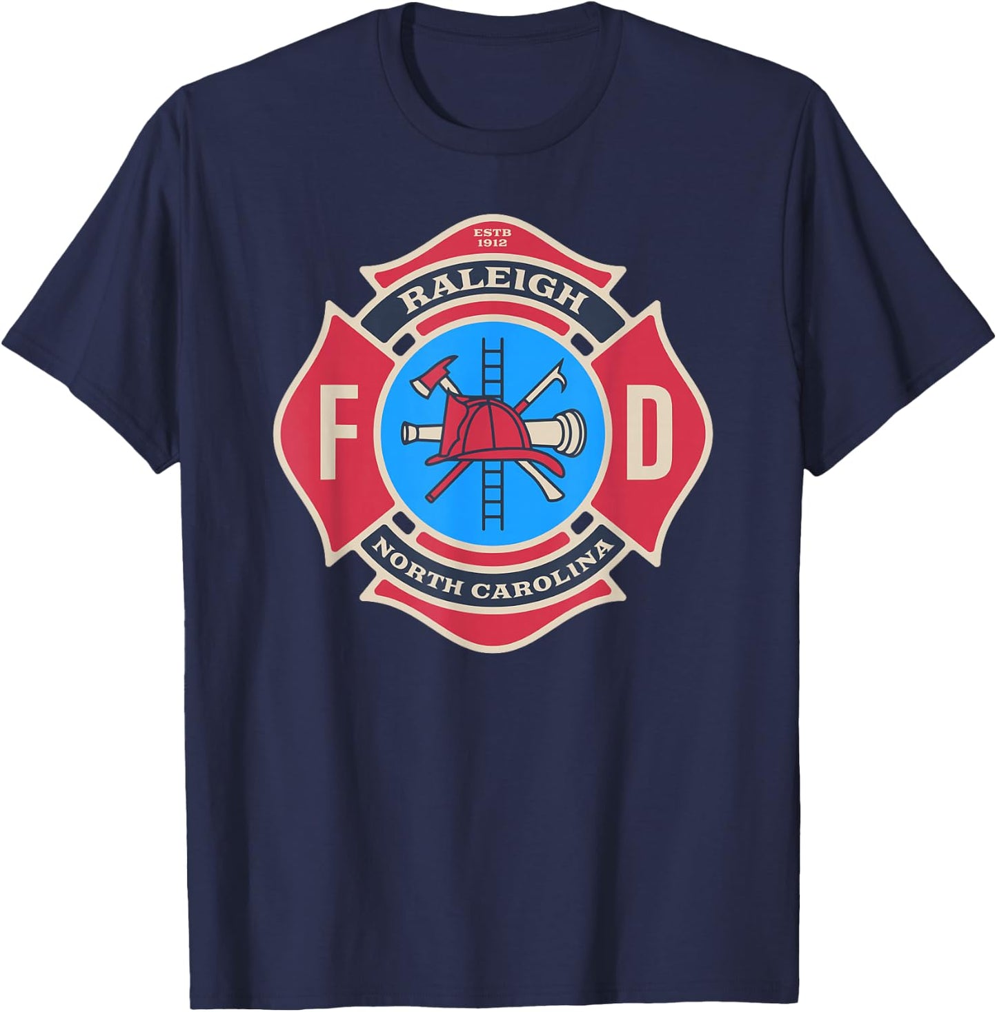 Raleigh, NC Bravery Badge Firefighter's Pride Emblem T-Shirt - T-Shirt | Navy
