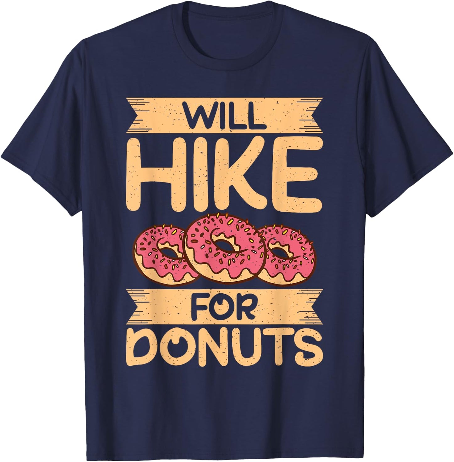 Will Hike for Donuts Lover Hiking T-Shirt - T-Shirt | Navy