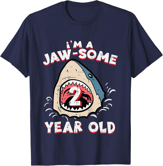 Im Jaw Some 2 Year Old Shark 2nd Birthday Boys Girls Kids T-Shirt - T-Shirt | Navy