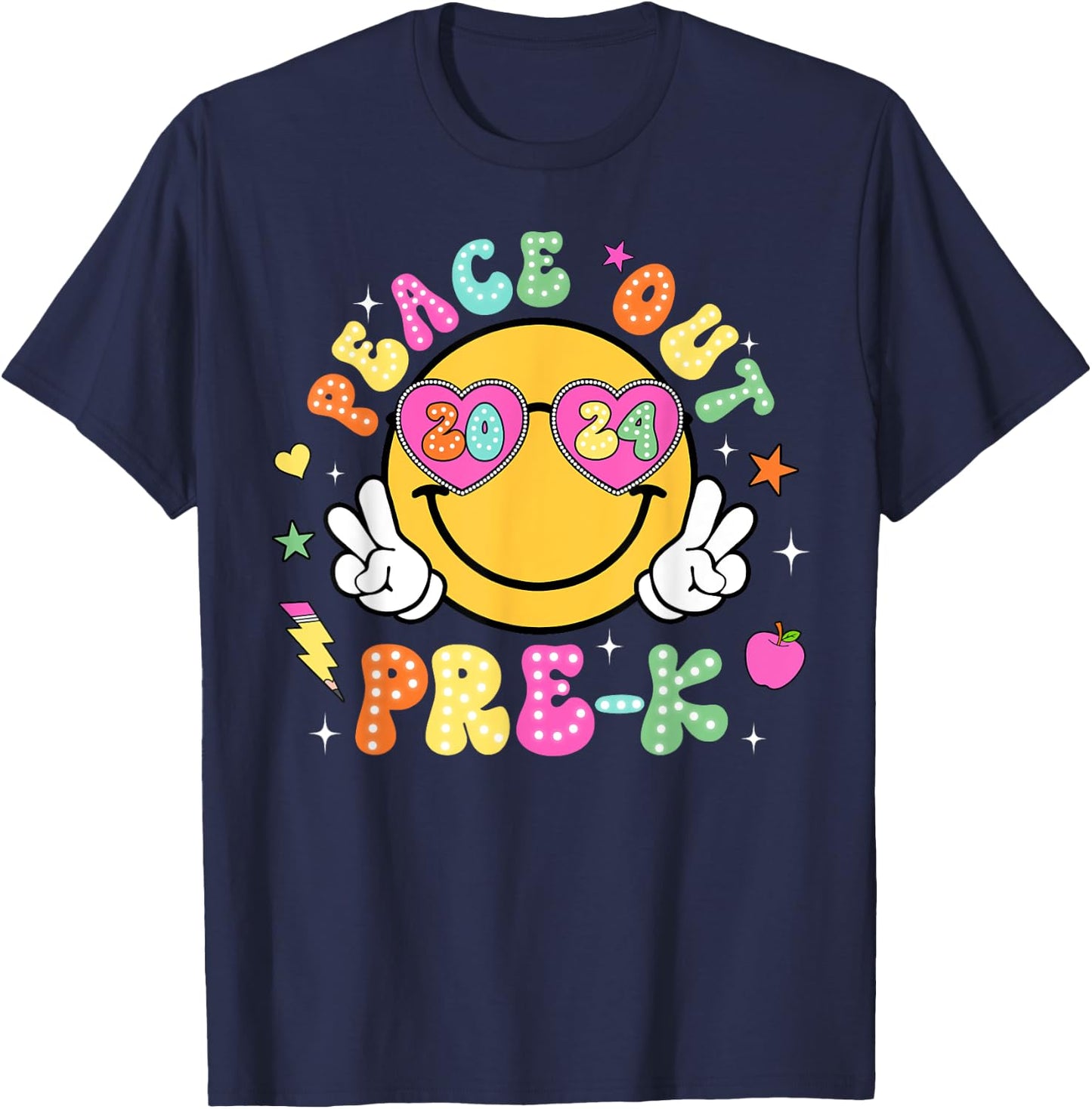 Peace Out Pre-K Cute Groovy Last Day of Pre-K T-Shirt - T-Shirt | Navy