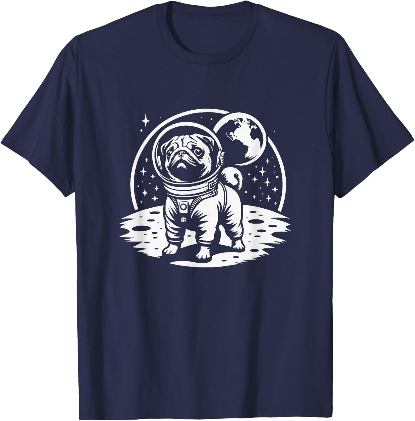 Pug Astronaut Space Graphic Design T-Shirt - T-Shirt | Navy