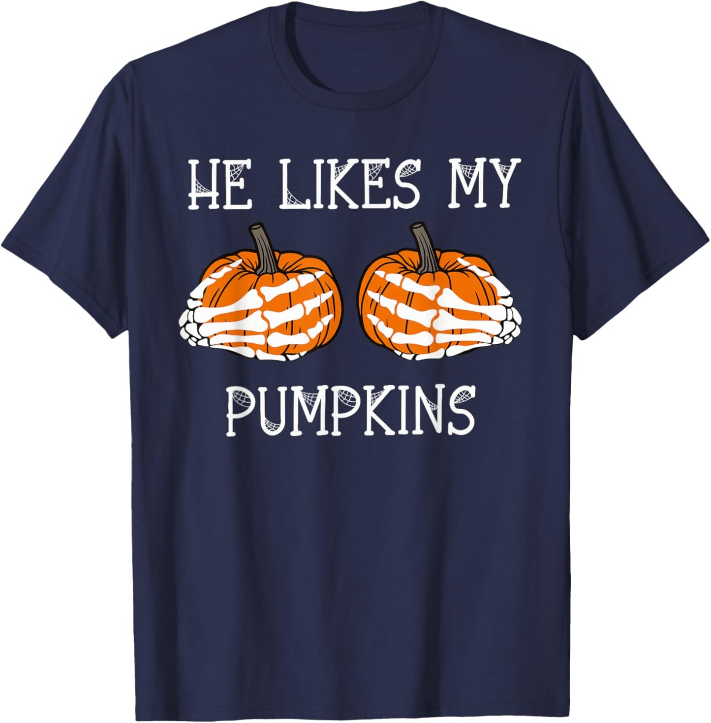 I Love Her Pumpkins I Love His Broomstick Halloween Couples T-Shirt - T-Shirt | Navy