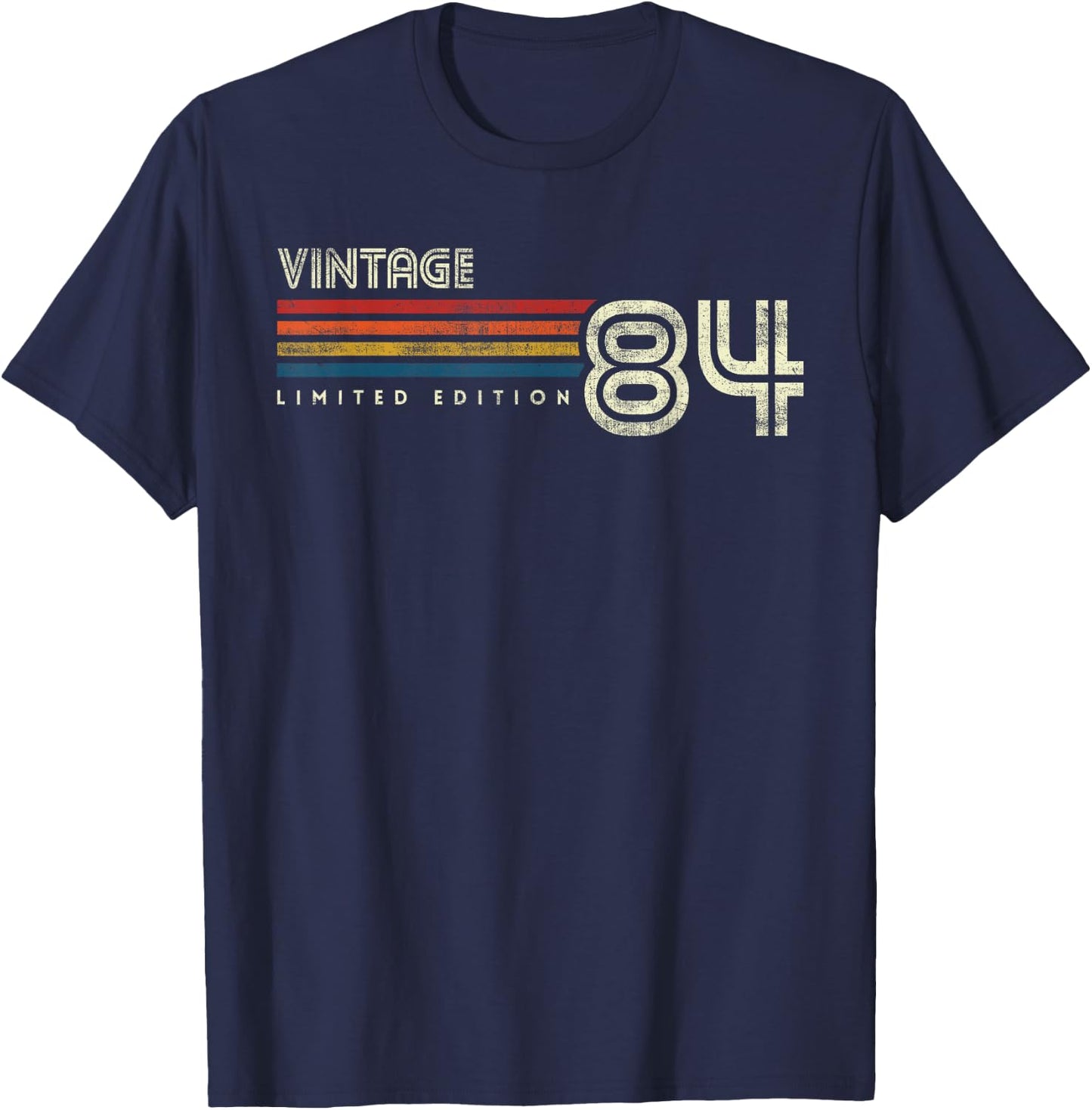 Vintage 1984 Chest Stripe Birthday T-Shirt - T-Shirt | Navy