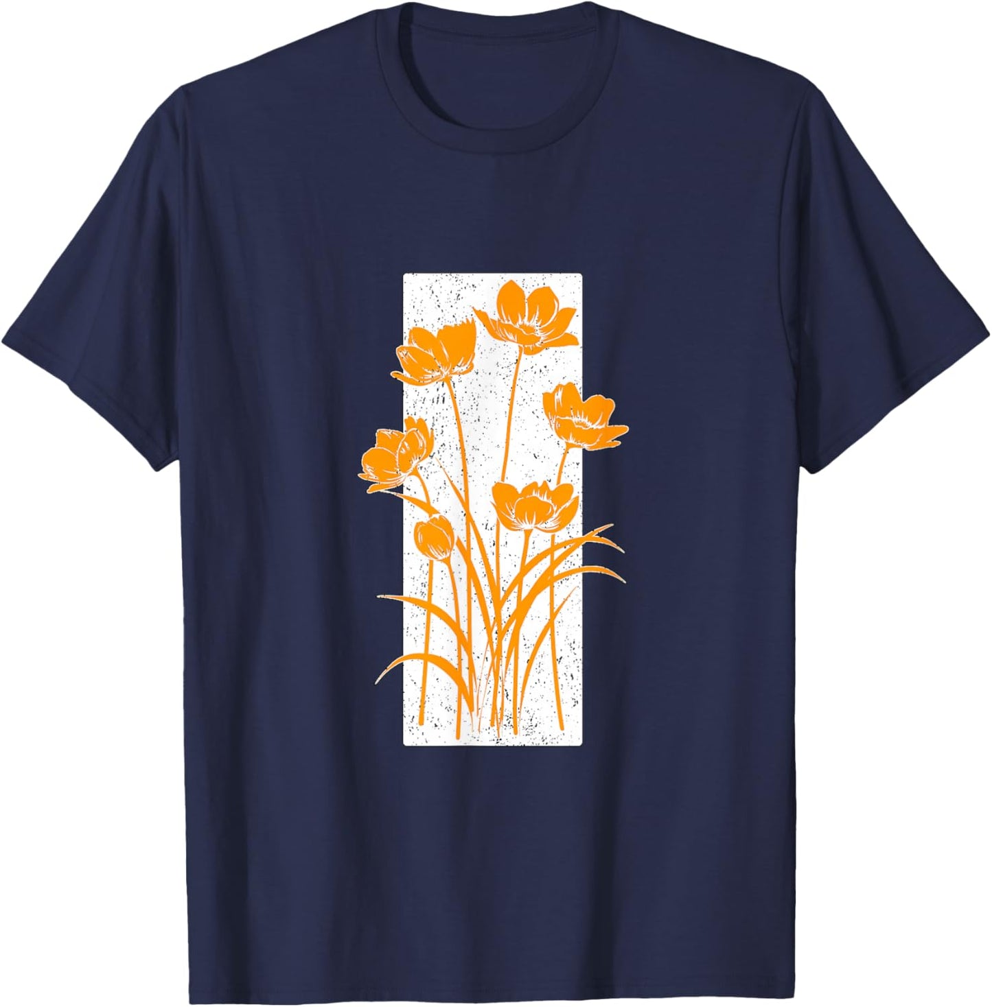 Orange Distressed Flower Stripe Orange Graphic T-Shirt - T-Shirt | Navy