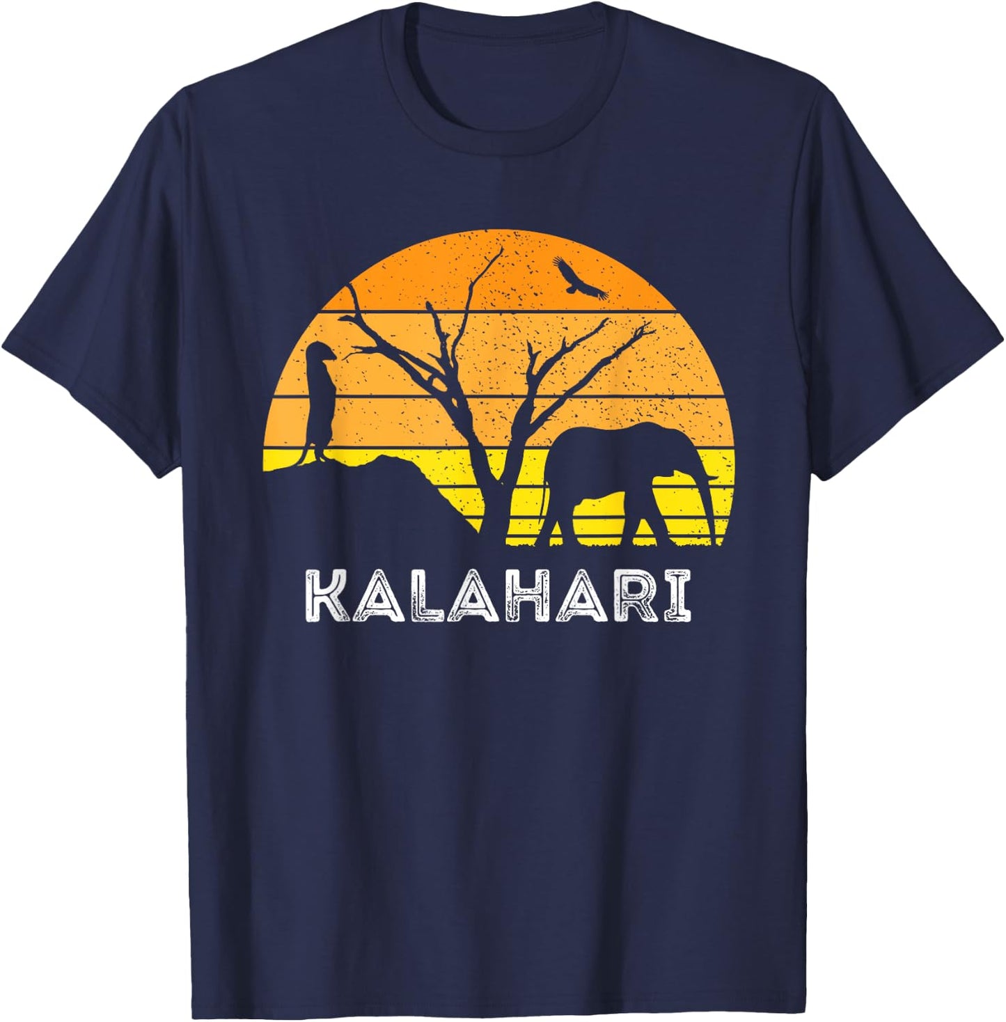 Kalahari Desert Elephant Meerkat Sunset Safari Africa T-Shirt - T-Shirt | Navy