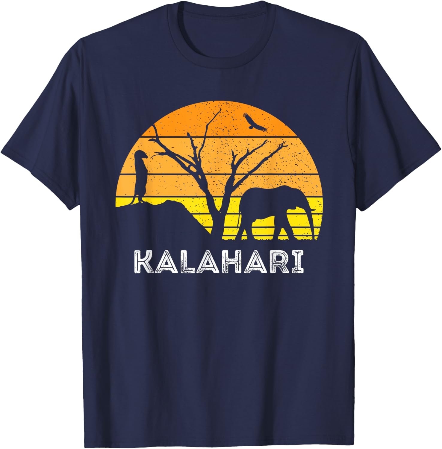 Kalahari Desert Elephant Meerkat Sunset Safari Africa T-Shirt - T-Shirt | Navy