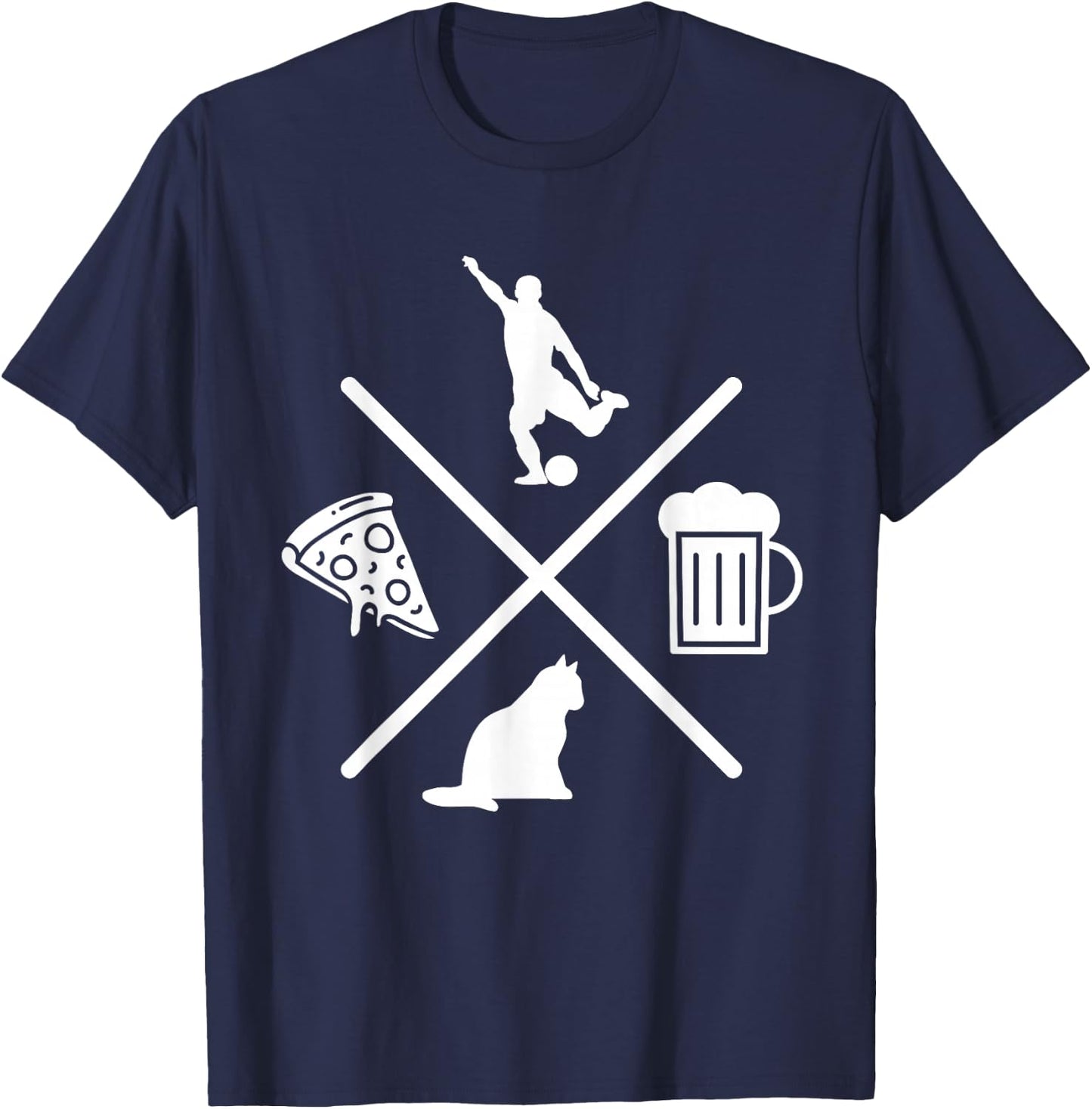 Soccer Beer Cats Pizza Feline Snack Food Gift T-Shirt - T-Shirt | Navy
