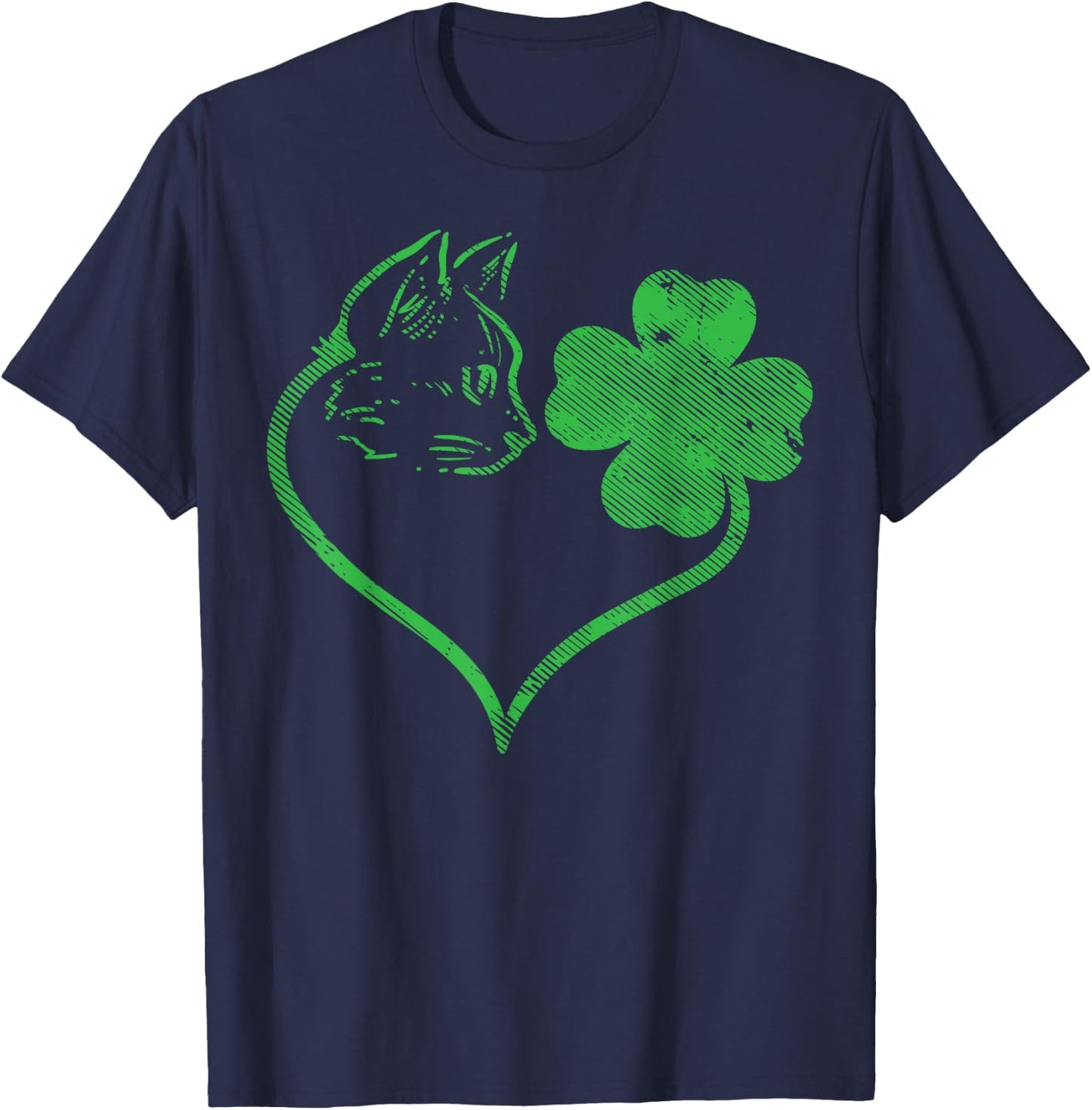 Cat Silhouette Shamrock St Patricks Day Kitten Lover Pet T-Shirt - T-Shirt | Navy