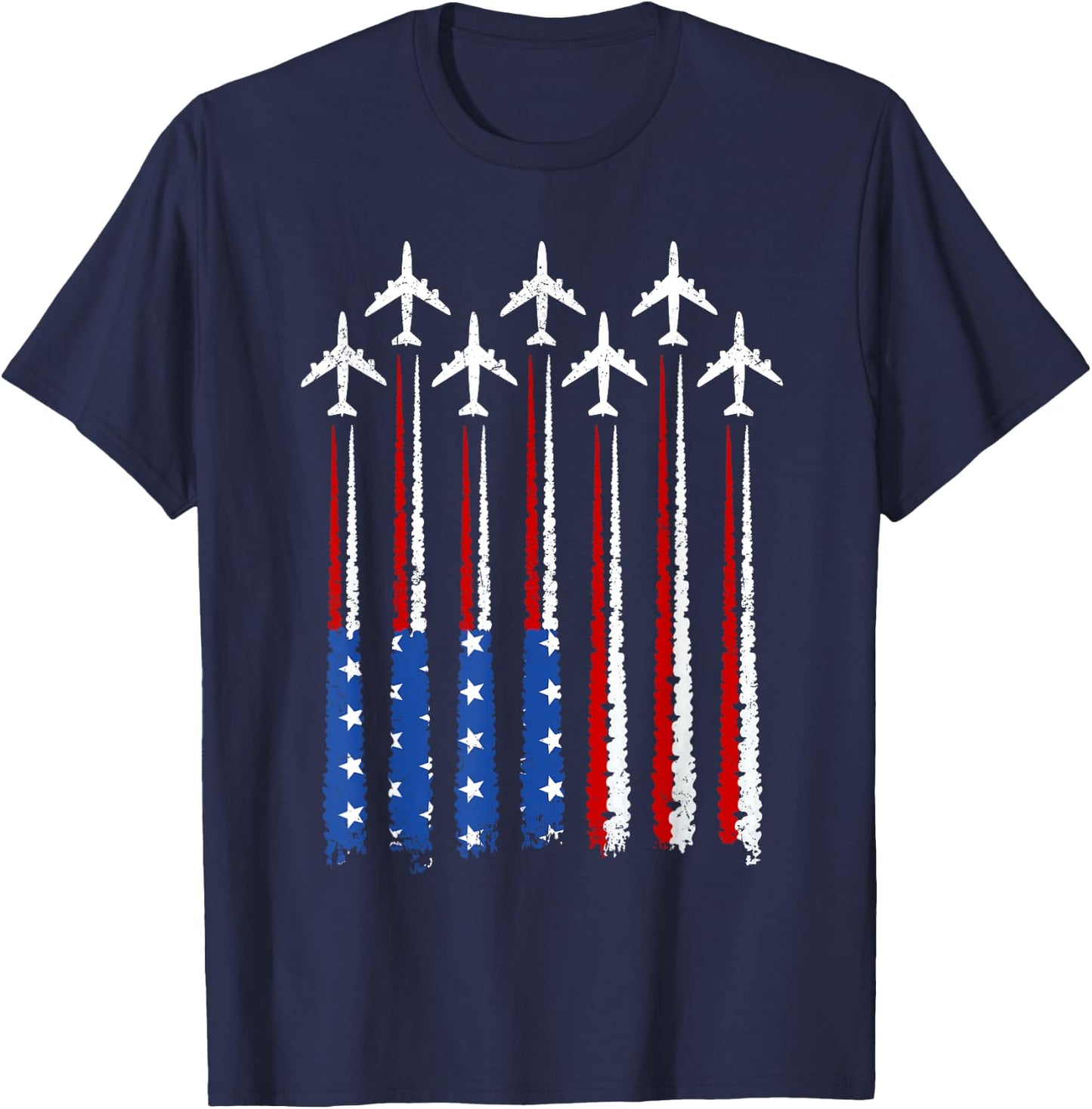 Airplane USA American Flag 4th of July Patriotic Vintage T-Shirt - T-Shirt | Navy