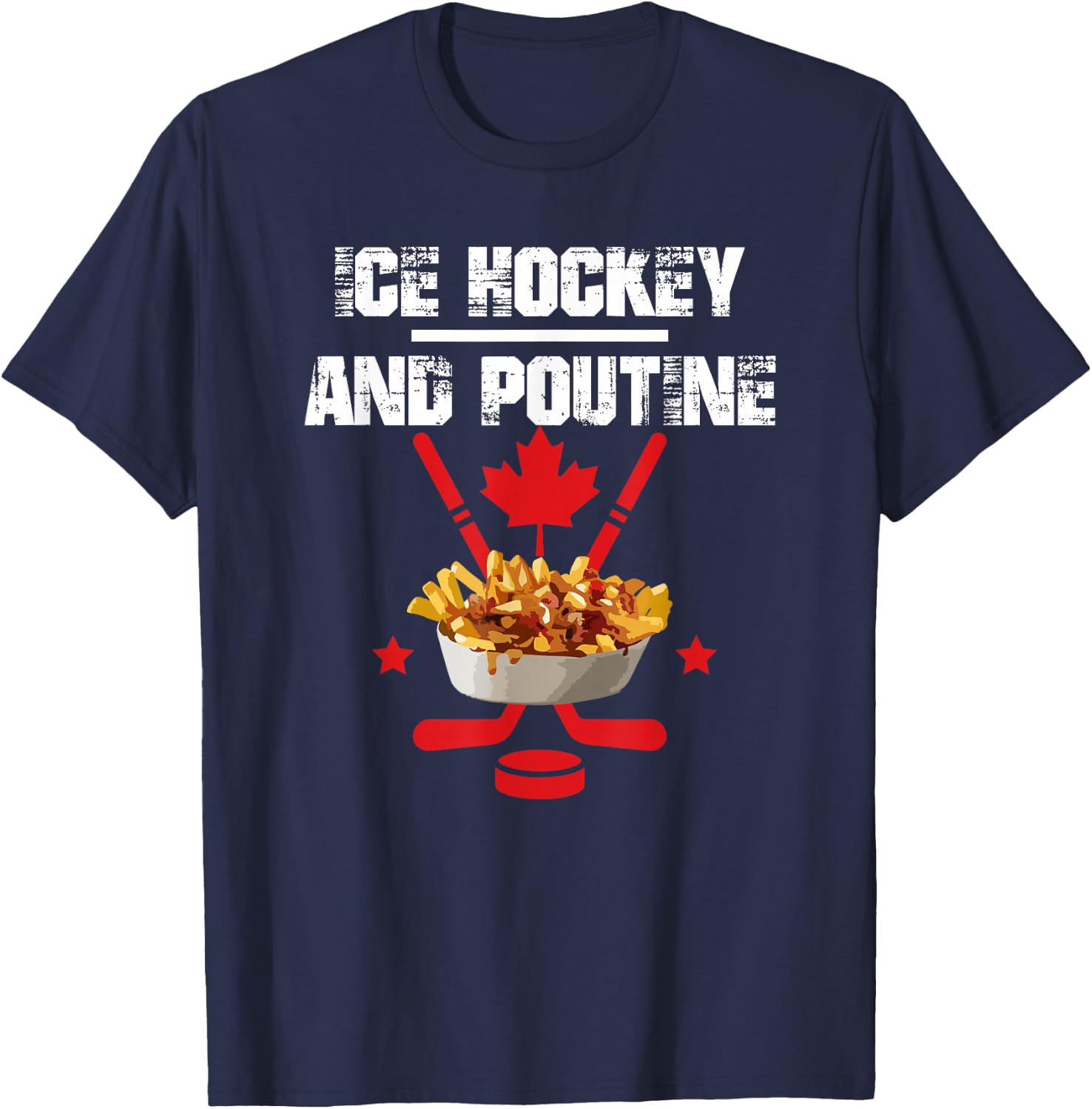 Canadian Ice Hockey and Poutine T-Shirt - T-Shirt | Navy