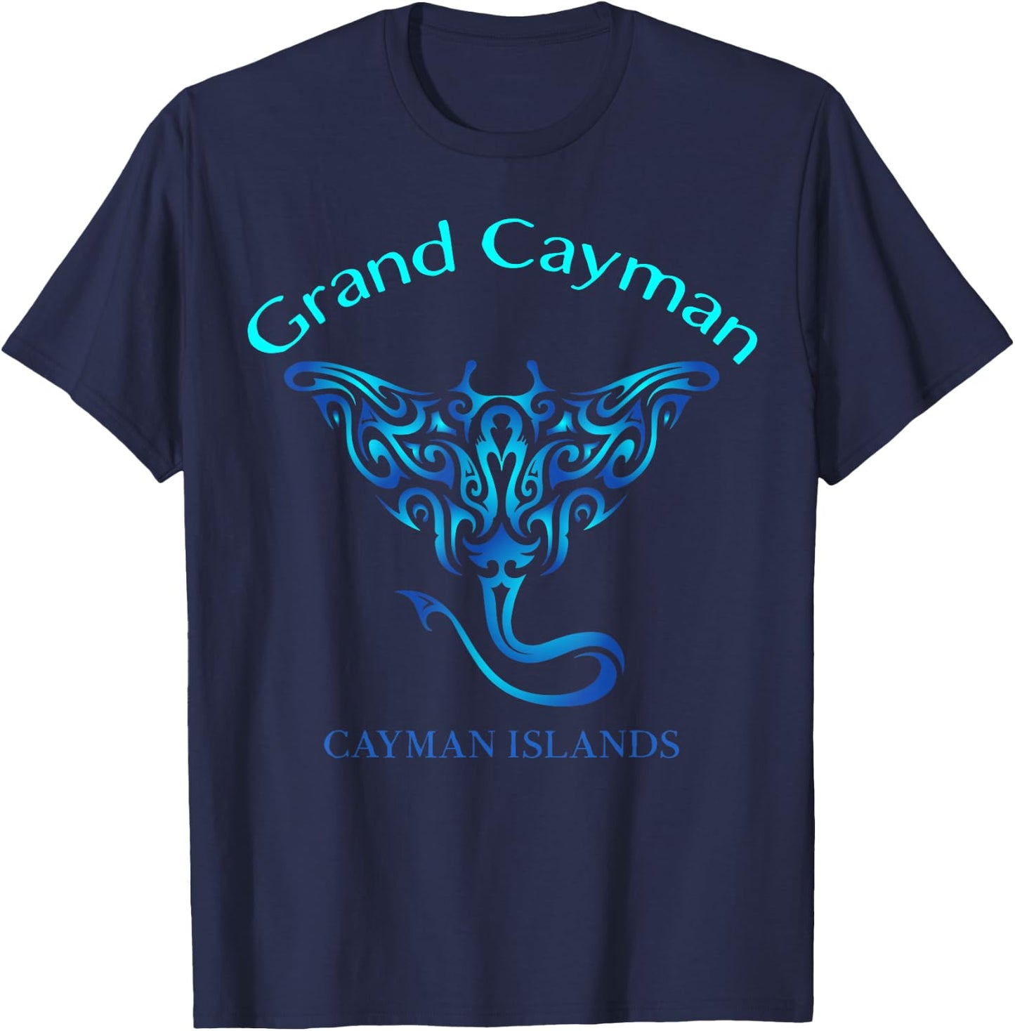 Grand Cayman Tribal Style Stingray Fish Beach Islands Lover T-Shirt - T-Shirt | Navy