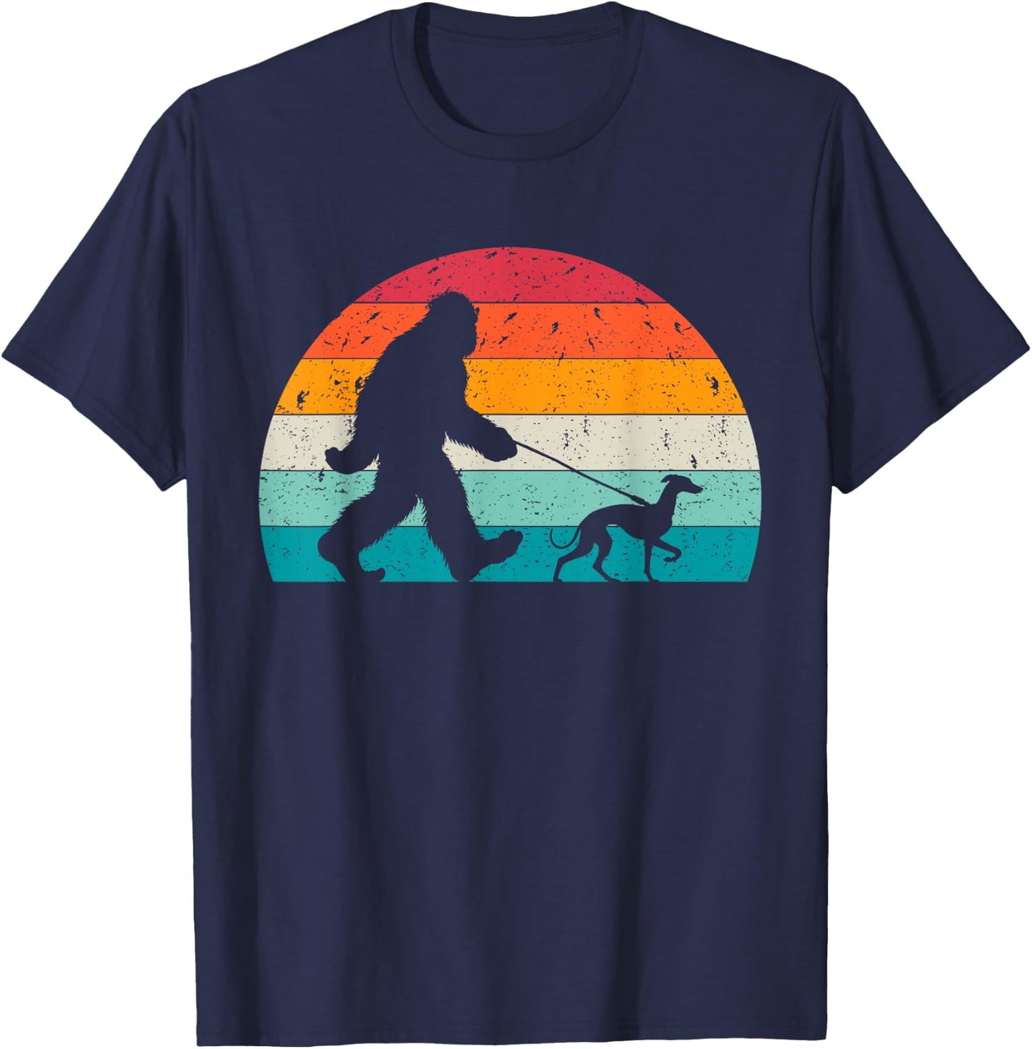 Bigfoot Walking a Dog Funny Italian Greyhound Lovers Dog Dad Women Kids T-Shirt - T-Shirt | Navy