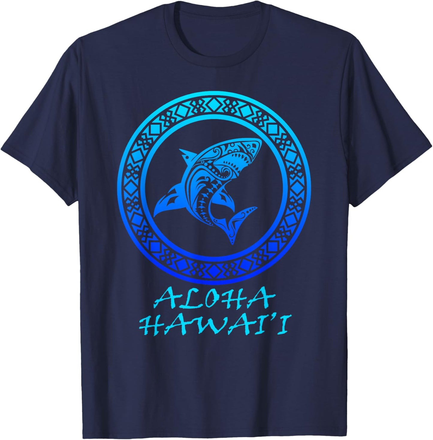 Aloha Hawai'i Vintage Hawaiian Island Tribal Shark T-Shirt - T-Shirt | Navy