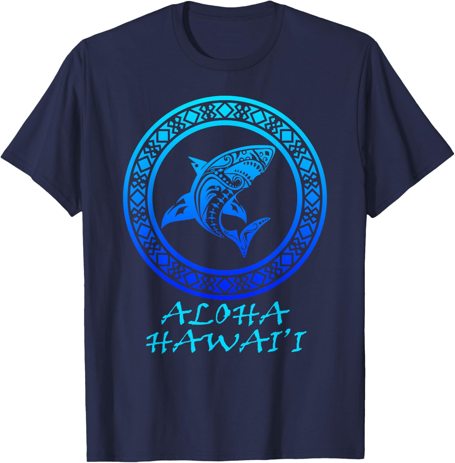 Aloha Hawai'i Vintage Hawaiian Island Tribal Shark T-Shirt - T-Shirt | Navy