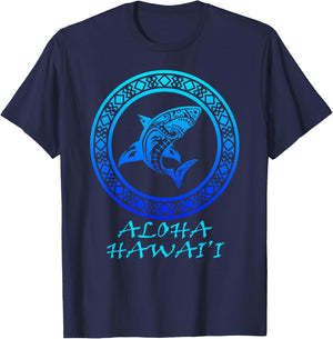 Aloha Hawai'i Vintage Hawaiian Island Tribal Shark T-Shirt - T-Shirt | Navy